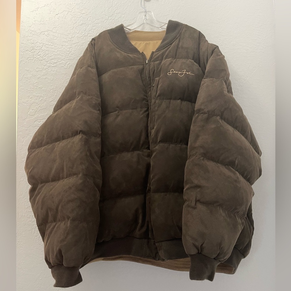 Men’s Vintage Sean John Camel Brown Reversible Puffer Jacket 5X